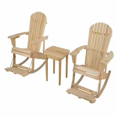 BOLD FONTIER Zero Gravity Collection Adirondack Rocking Chair with Built-in Footrest, Natural - Set of 3 BO3285706